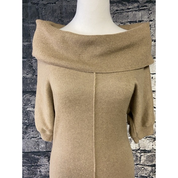 Banana Republic Sweaters - Banana Republic Dress Womens Medium Tan Off Shoulder Knit Sweater Dress Puff Sle